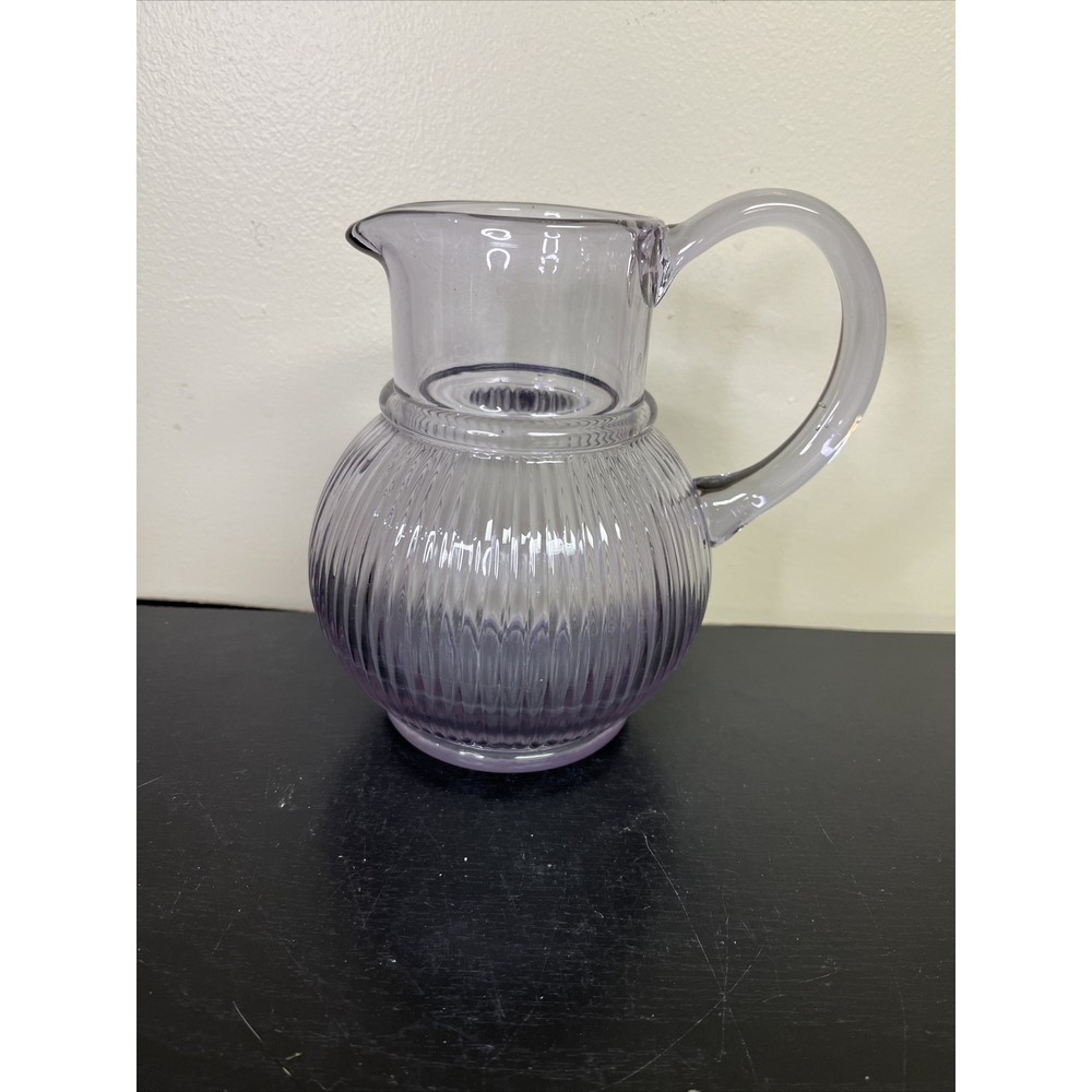 TELEFLORA Purple Lavender Amethyst Ribbed Glass Pitcher Slightly Footed EUC